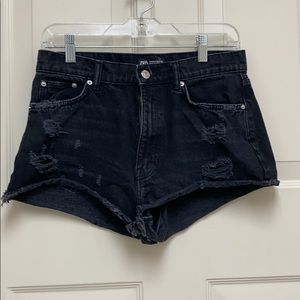 Zara black jean distressed shorts